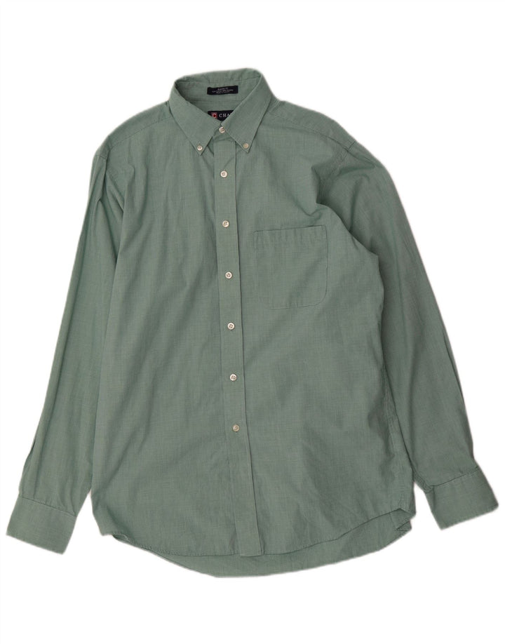 Chaps Mens Classic Fit Shirt Size 15 1/2 Medium Green Houndstooth Cotton
