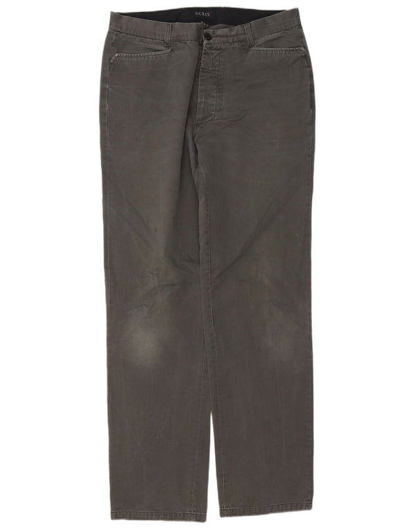 Guess Mens Straight Casual Trousers W36 L34 Grey Cotton