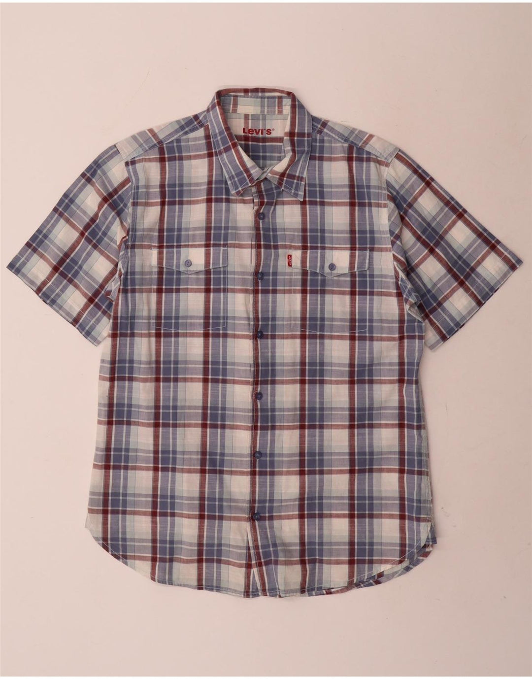 Levi's Mens Short Sleeve Shirt Large Blue Check Cotton