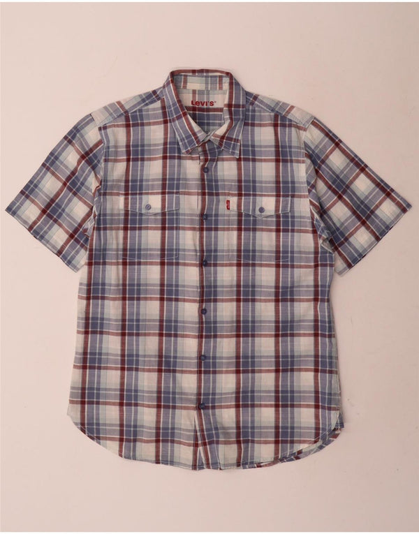 Levi's Mens Short Sleeve Shirt Large Blue Check Cotton