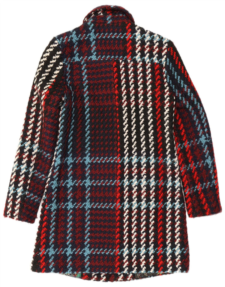 Desigual Womens Overcoat EU 36 Small Multicoloured Check Acrylic