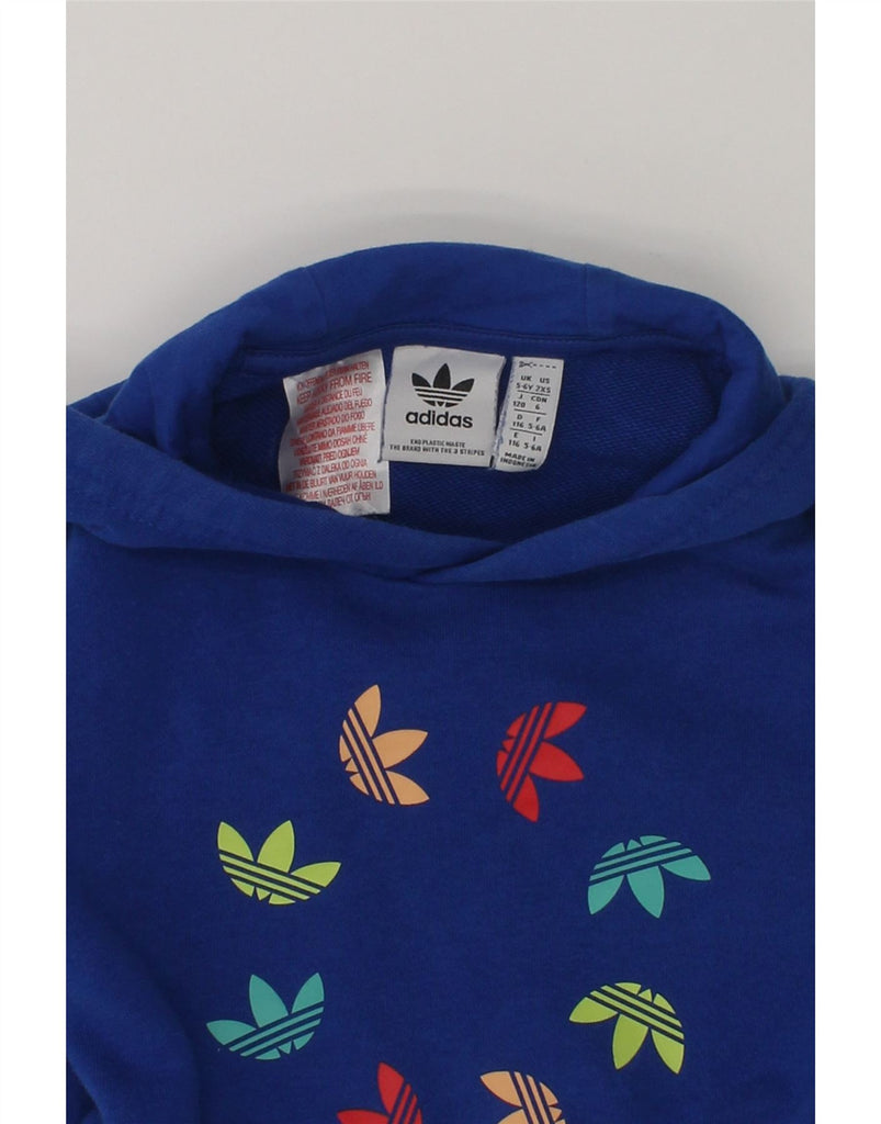ADIDAS Girls Graphic Hoodie Jumper 5-6 Years Navy Blue Cotton | Vintage Adidas | Thrift | Second-Hand Adidas | Used Clothing | Messina Hembry 