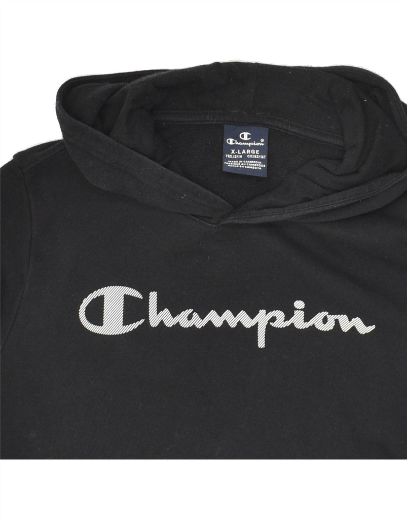 CHAMPION Boys Graphic Hoodie Jumper 13-14 Years XL Black Cotton Vintage Champion and Second-Hand Champion from Messina Hembry 