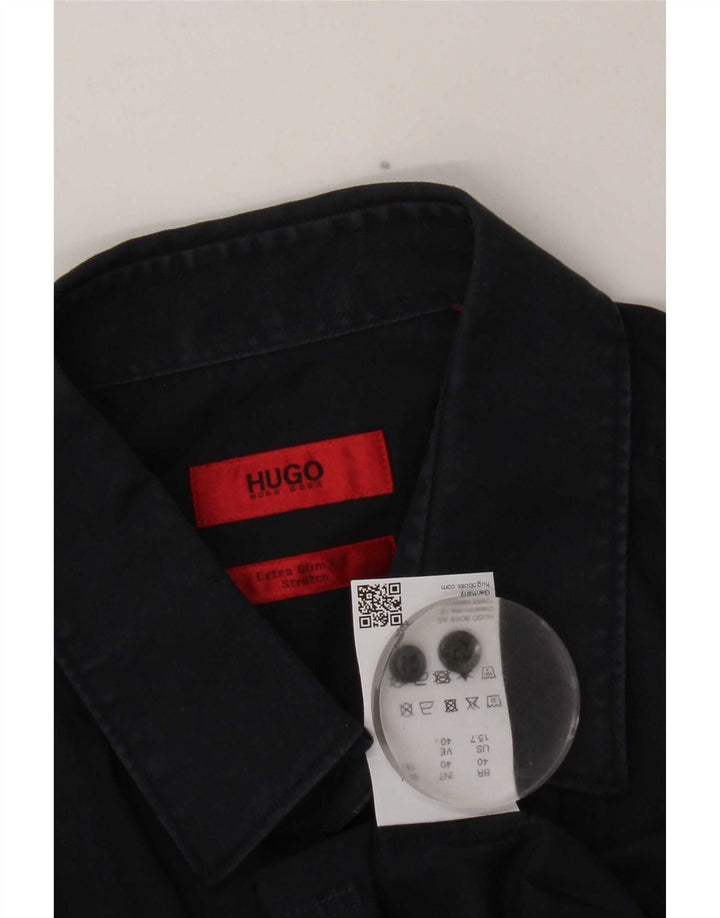 Hugo Boss Mens Extra Slim Fit Shirt Size 40 Medium Navy Blue Cotton