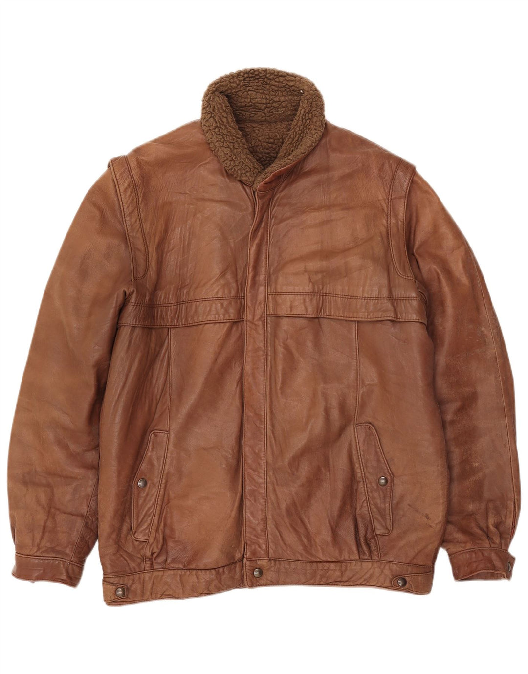Vintage Mens Leather Sherpa Jacket UK 38 Medium Brown Leather