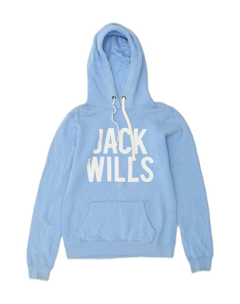 JACK WILLS Womens Graphic Hoodie Jumper UK 10 Small Blue Cotton | Vintage Jack Wills | Thrift | Second-Hand Jack Wills | Used Clothing | Messina Hembry 