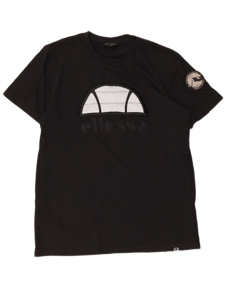 ELLESSE Womens Graphic T-Shirt Top UK 14 Medium Black Cotton