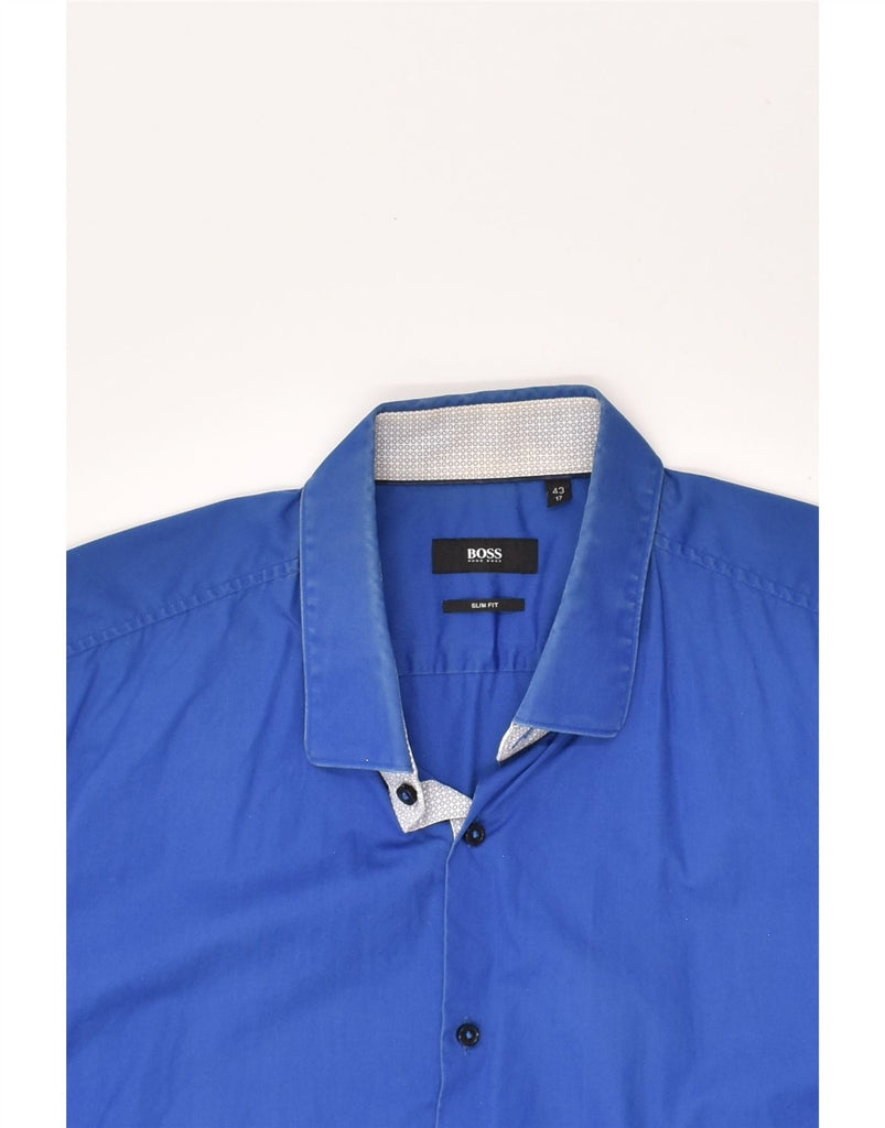 HUGO BOSS Mens Slim Fit Shirt Size 17 43 XL Blue Cotton | Vintage Hugo Boss | Thrift | Second-Hand Hugo Boss | Used Clothing | Messina Hembry 