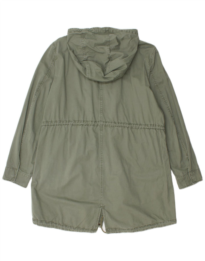 Benetton Womens Hooded Parka Jacket UK 16 Large Khaki Cotton