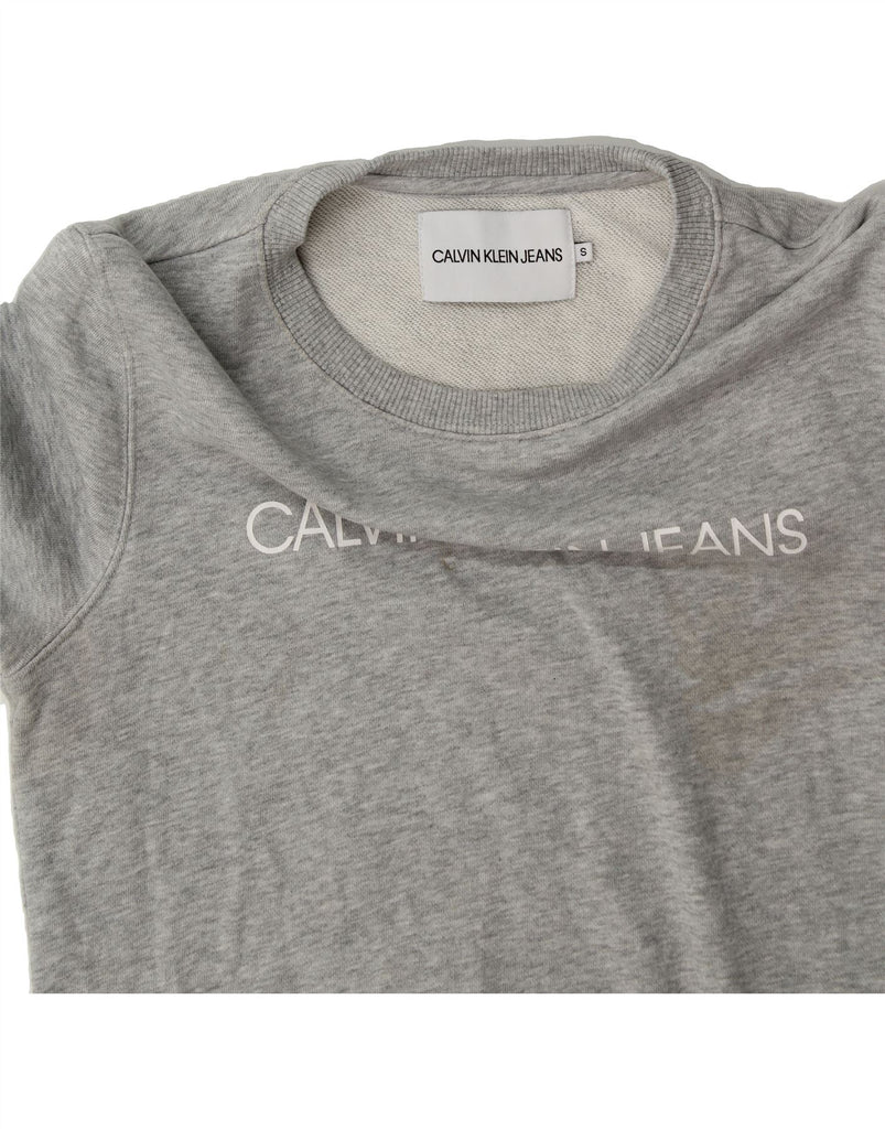 CALVIN KLEIN JEANS Womens Graphic Sweatshirt Jumper UK 10 Small Grey Vintage Calvin Klein Jeans and Second-Hand Calvin Klein Jeans from Messina Hembry 