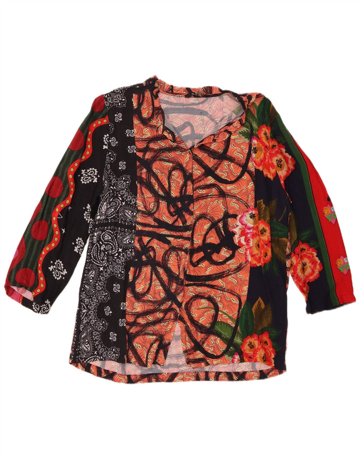 Desigual Womens 3/4 Sleeve Blouse Top UK 18 XL Multicoloured Patchwork
