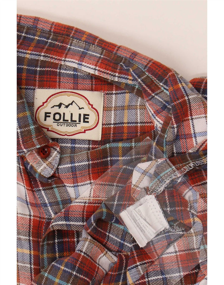 Follie Mens Flannel Shirt Medium Red Check Cotton