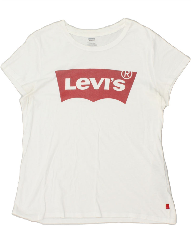 LEVI'S Womens Graphic T-Shirt Top UK 14 Medium White Cotton | Vintage Levi's | Thrift | Second-Hand Levi's | Used Clothing | Messina Hembry 