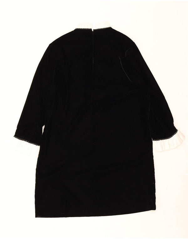 Zara Womens Long Sleeve Velvet Shift Dress UK 14 Medium Black Colourblock