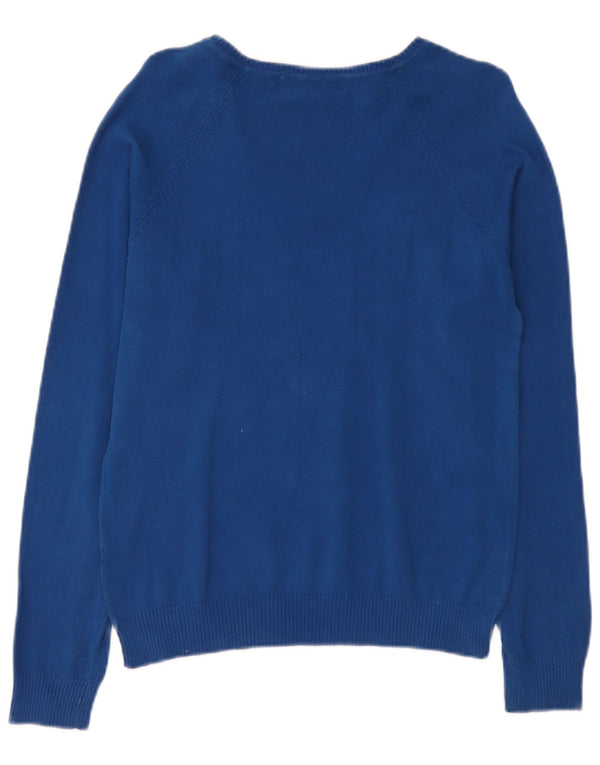Zara Womens V-Neck Jumper Sweater UK 18 XL Blue Cotton