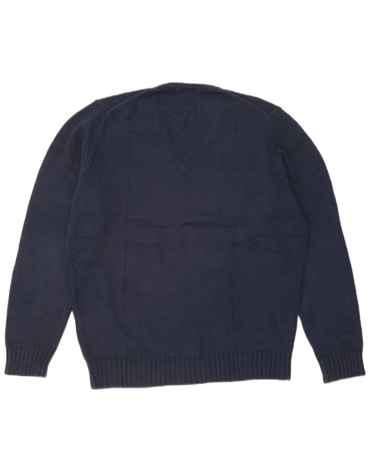 Zara Mens V-Neck Jumper Sweater Large Navy Blue Cotton