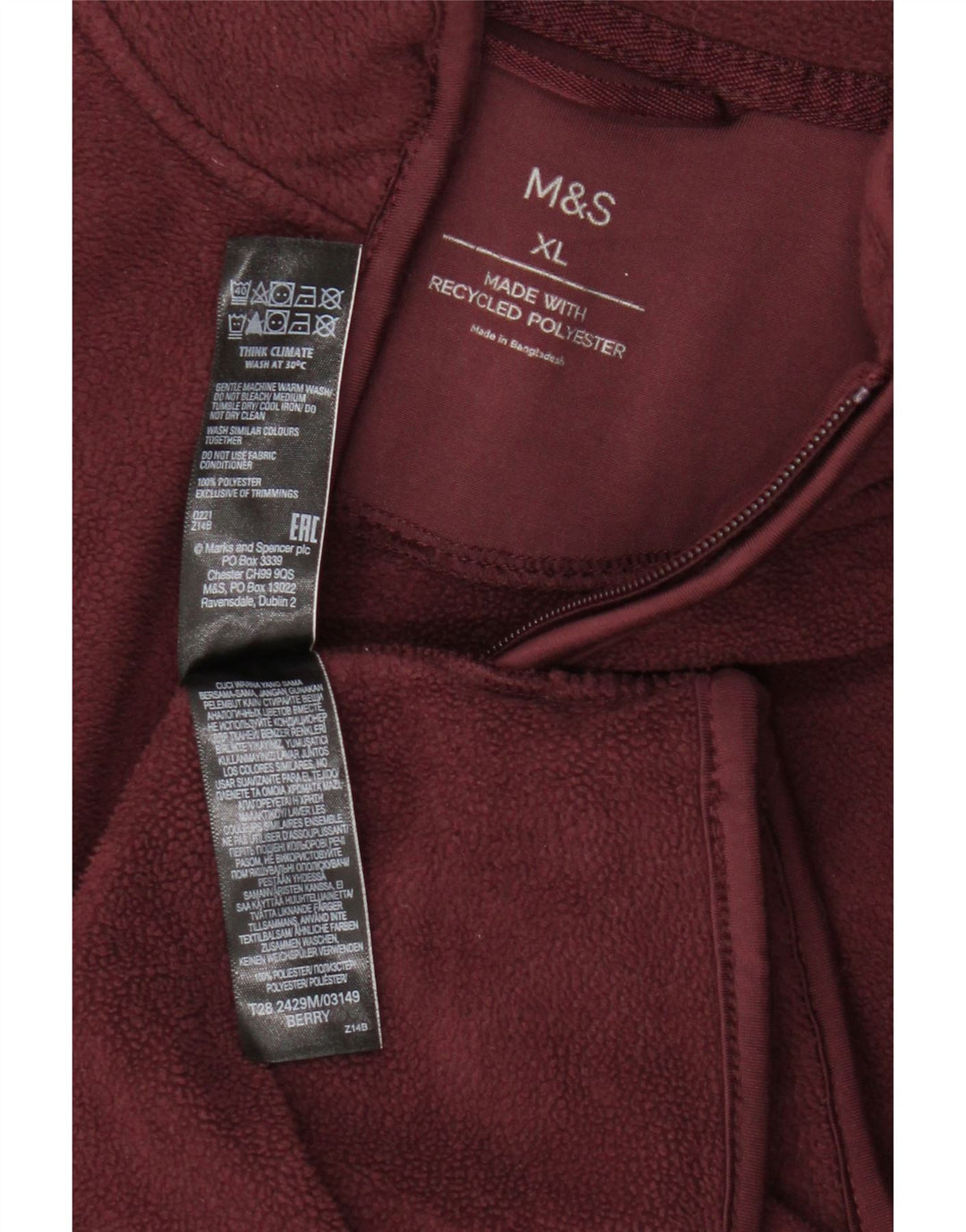 Marks & Spencer Mens Fleece Jacket UK 42 XL Burgundy Polyester