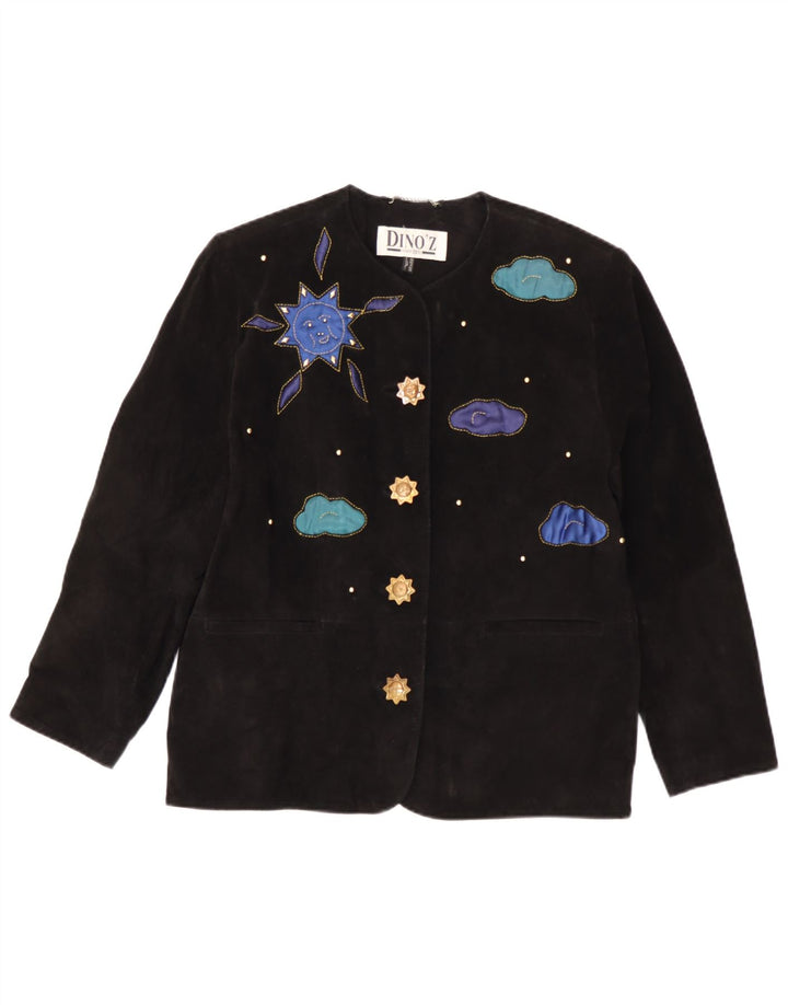 DINO' Z Womens 4 Button Suede Blazer Jacket UK 14 Medium Black Leather