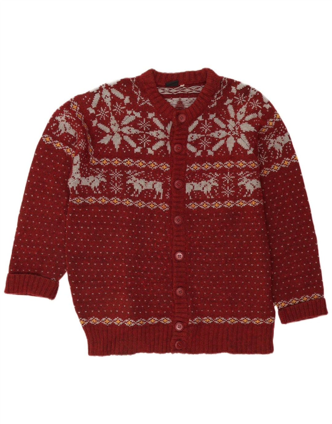 VINTAGE Mens Cardigan Sweater Large Burgundy Fair Isle Wool