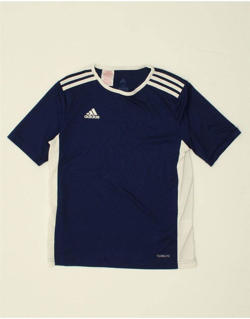 ADIDAS Boys Climalite Graphic T-Shirt Top 11-12 Years Medium Navy Blue Vintage Adidas and Second-Hand Adidas from Messina Hembry 