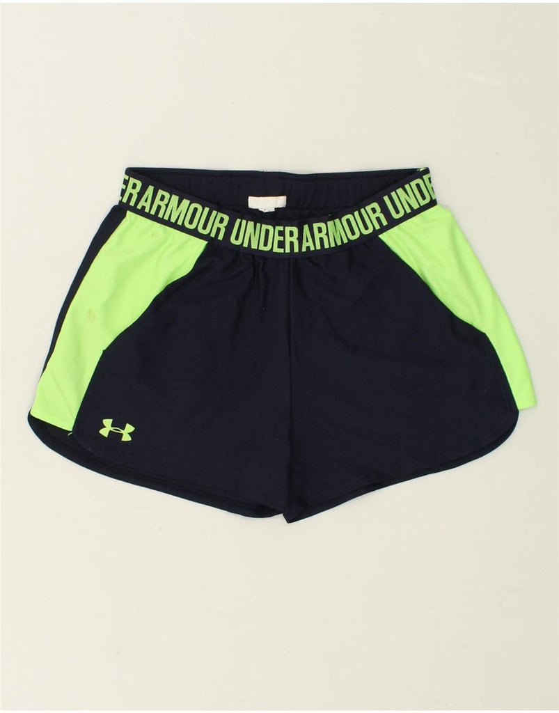 UNDER ARMOUR Womens Sport Shorts Small Navy Blue Colourblock | Vintage Under Armour | Thrift | Second-Hand Under Armour | Used Clothing | Messina Hembry 