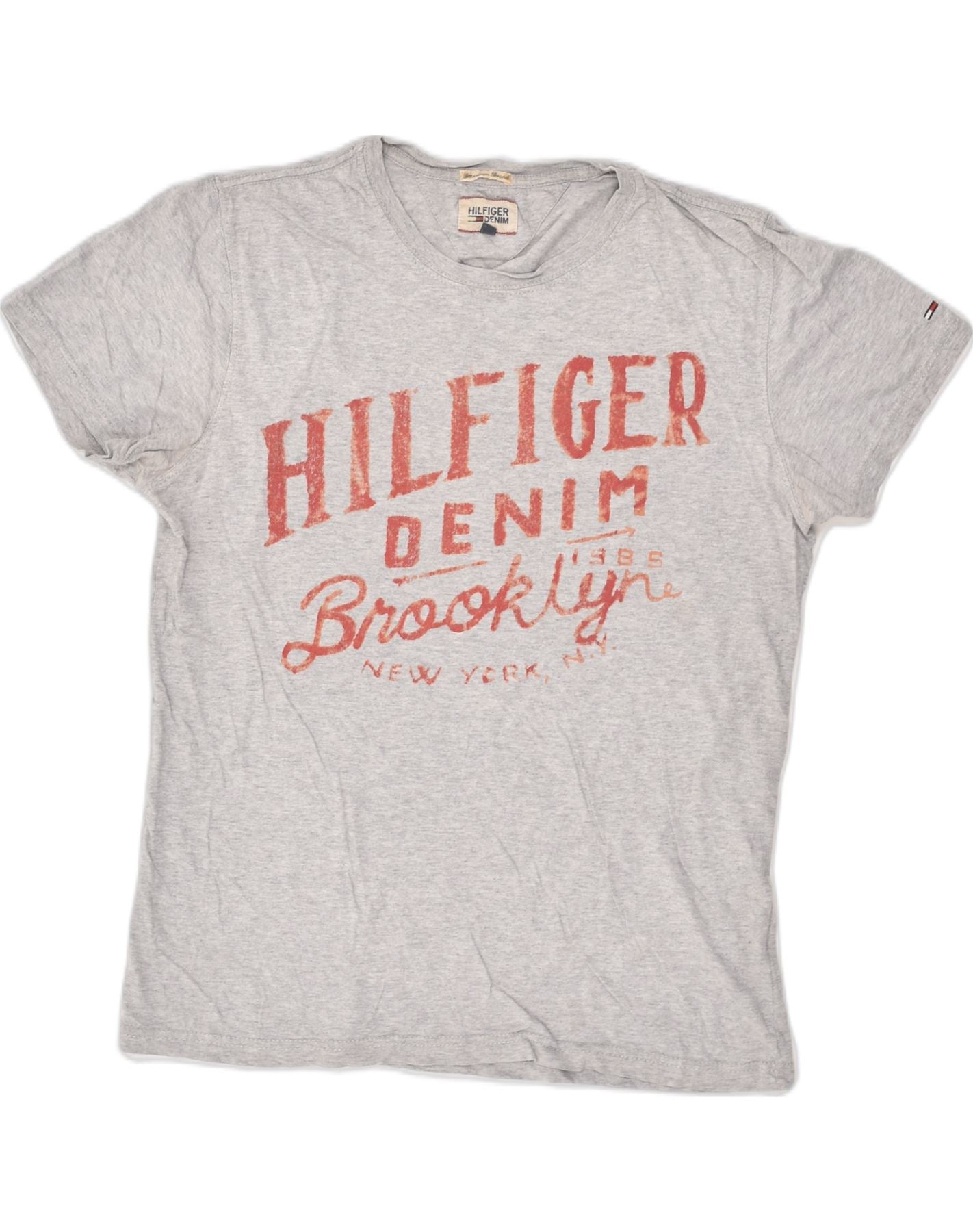 TOMMY HILFIGER Mens Graphic T-Shirt Top Small Grey Cotton