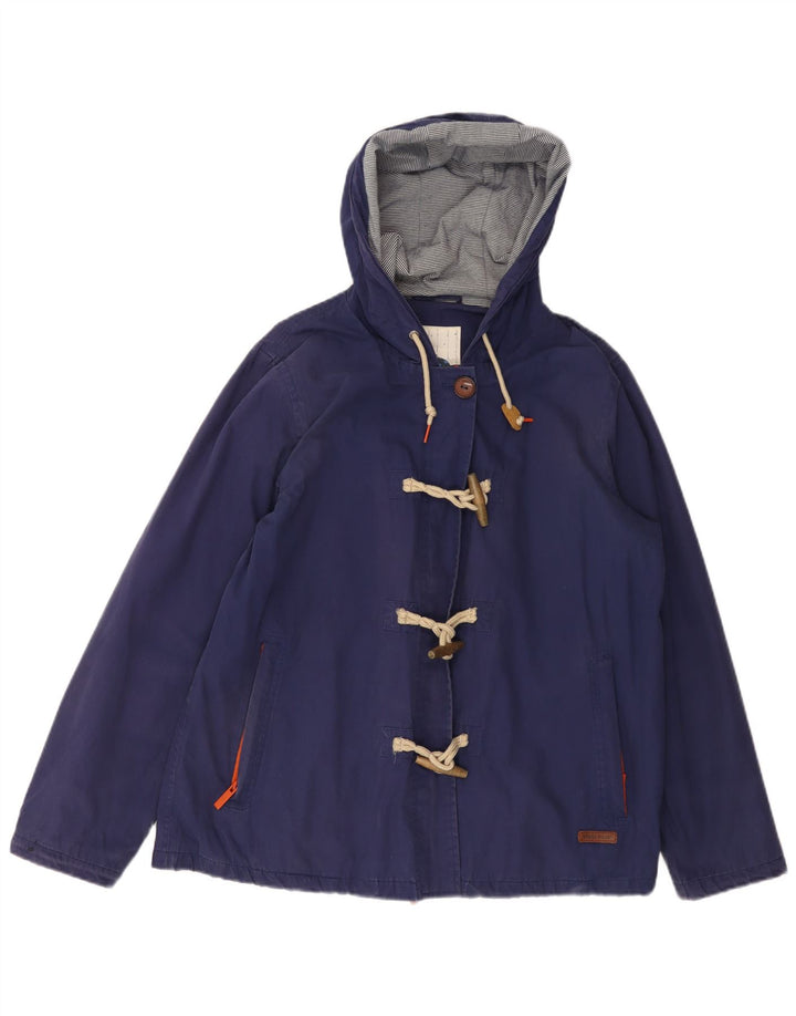 WHITE STUFF Womens Hooded Duffle Jacket UK 14 Large Navy Blue Cotton