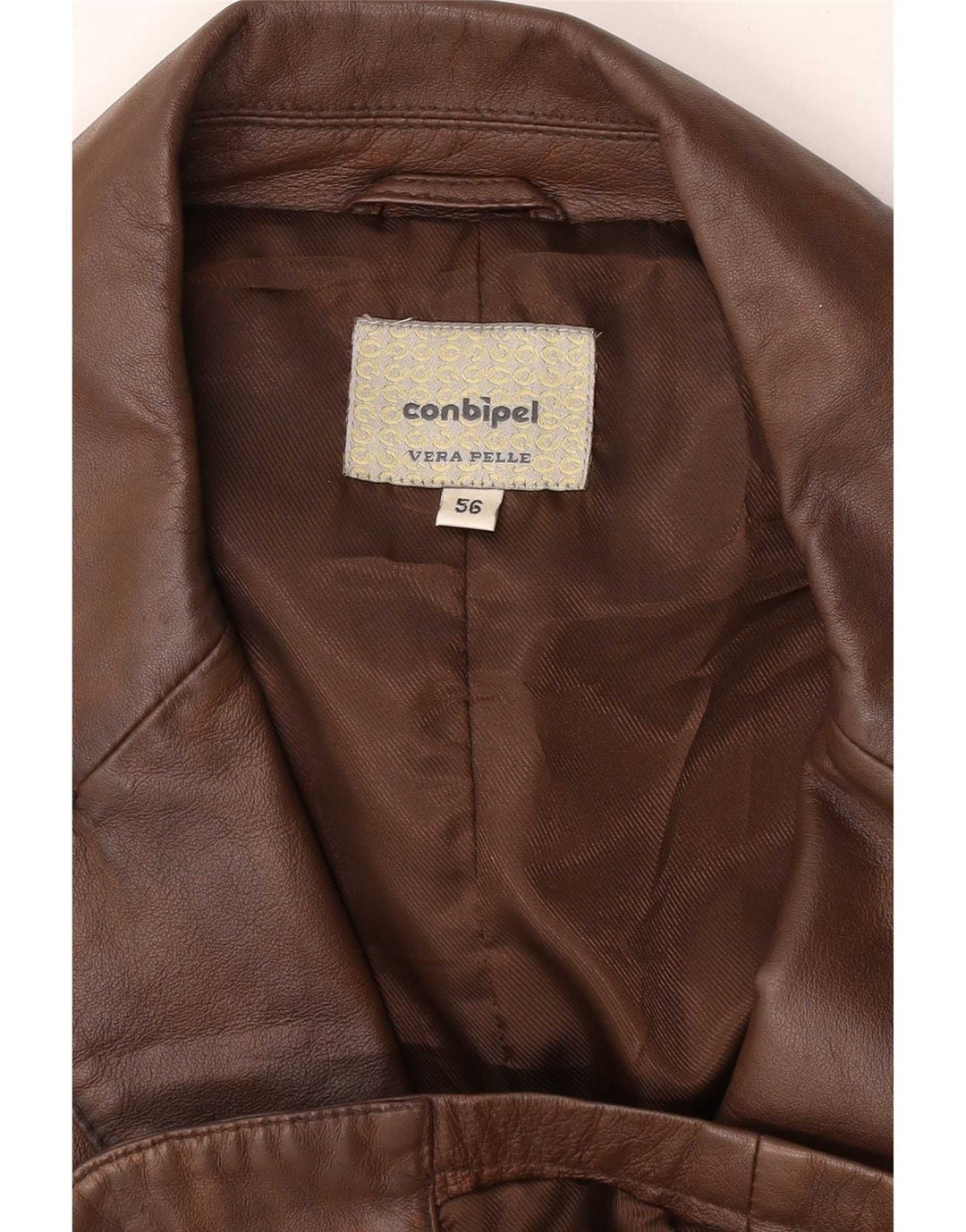 Conbipel Mens 3 Button Leather Blazer Jacket IT 56 2XL Brown