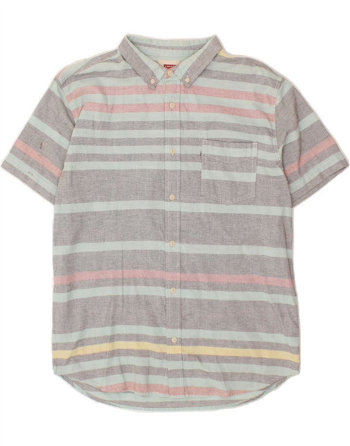 LEVI'S Mens Short Sleeve Shirt Large Grey Striped Cotton Vintage Levi's and Second-Hand Levi's from Messina Hembry 