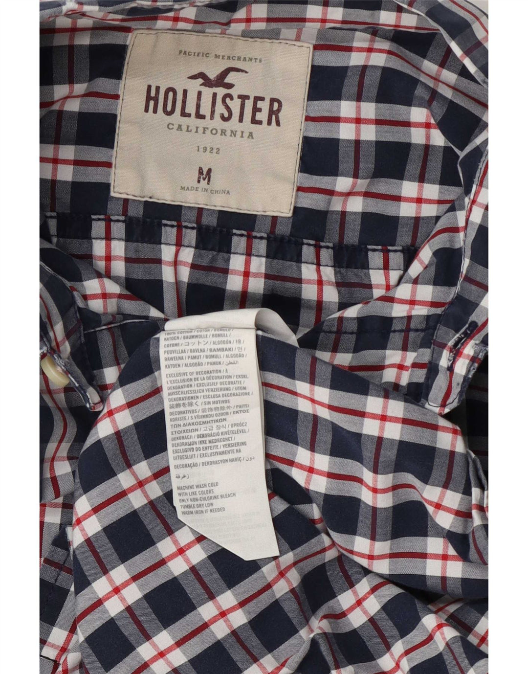 Hollister Mens Shirt Medium Navy Blue Check Cotton