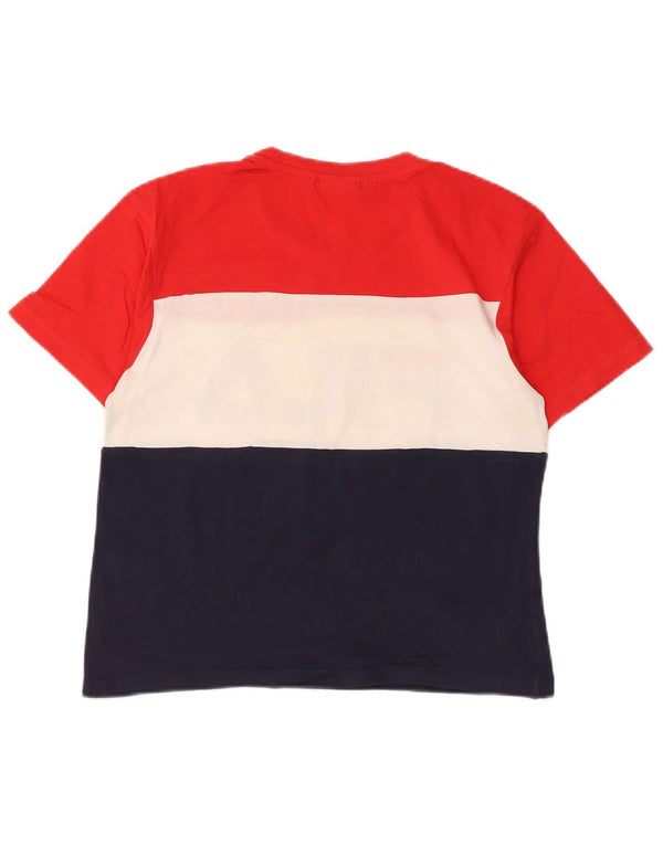 Fila Womens Graphic T-Shirt Top UK 6 XS Red Colourblock Cotton