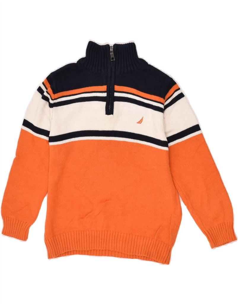 NAUTICA Boys Zip Neck Jumper Sweater 5-6 Years Medium Orange Colourblock | Vintage Nautica | Thrift | Second-Hand Nautica | Used Clothing | Messina Hembry 