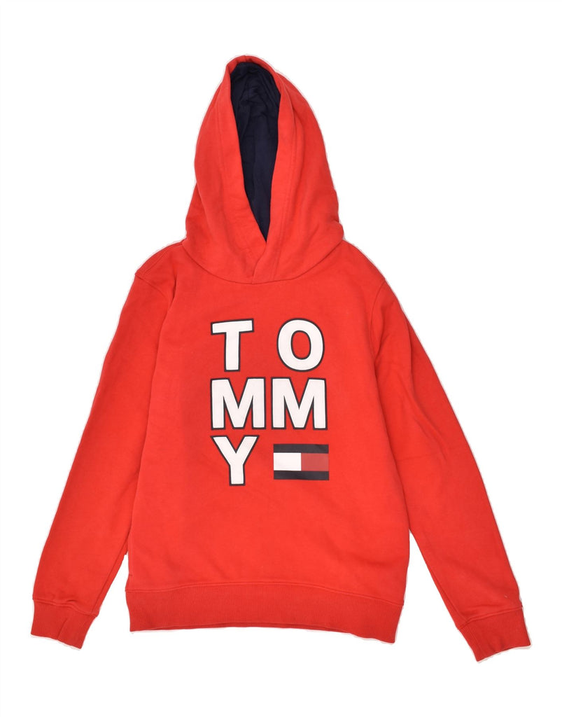 TOMMY HILFIGER Boys Graphic Hoodie Jumper 13-14 Years Red Cotton | Vintage Tommy Hilfiger | Thrift | Second-Hand Tommy Hilfiger | Used Clothing | Messina Hembry 