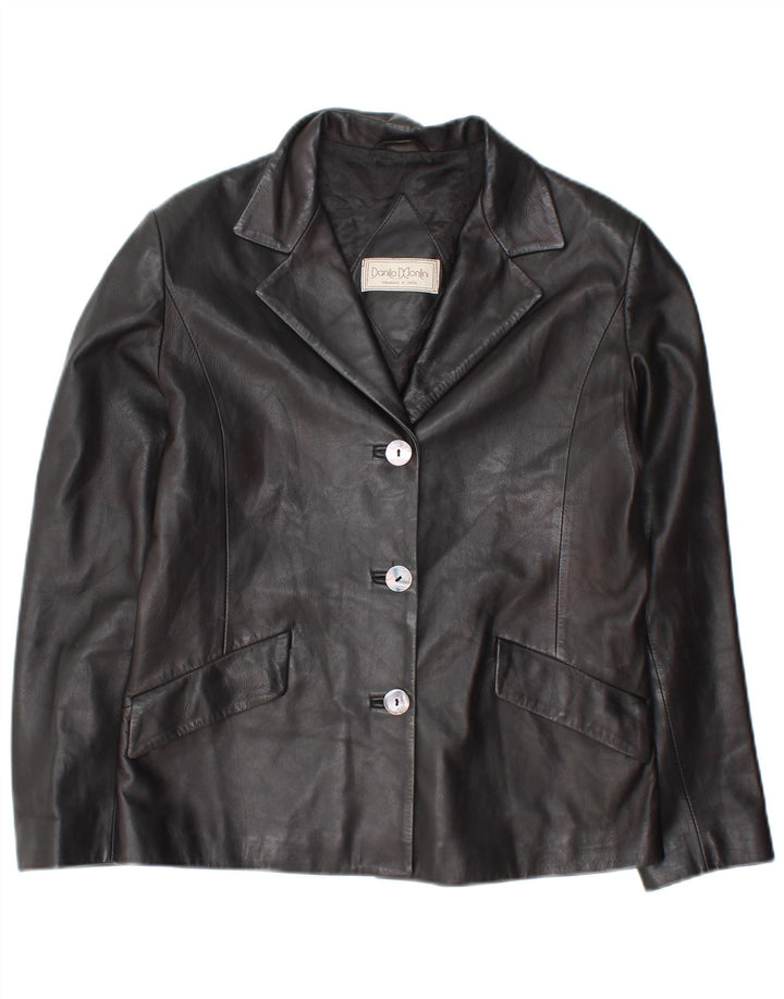 Vintage Womens 3 Button Leather Blazer Jacket IT 46 Large Black Leather