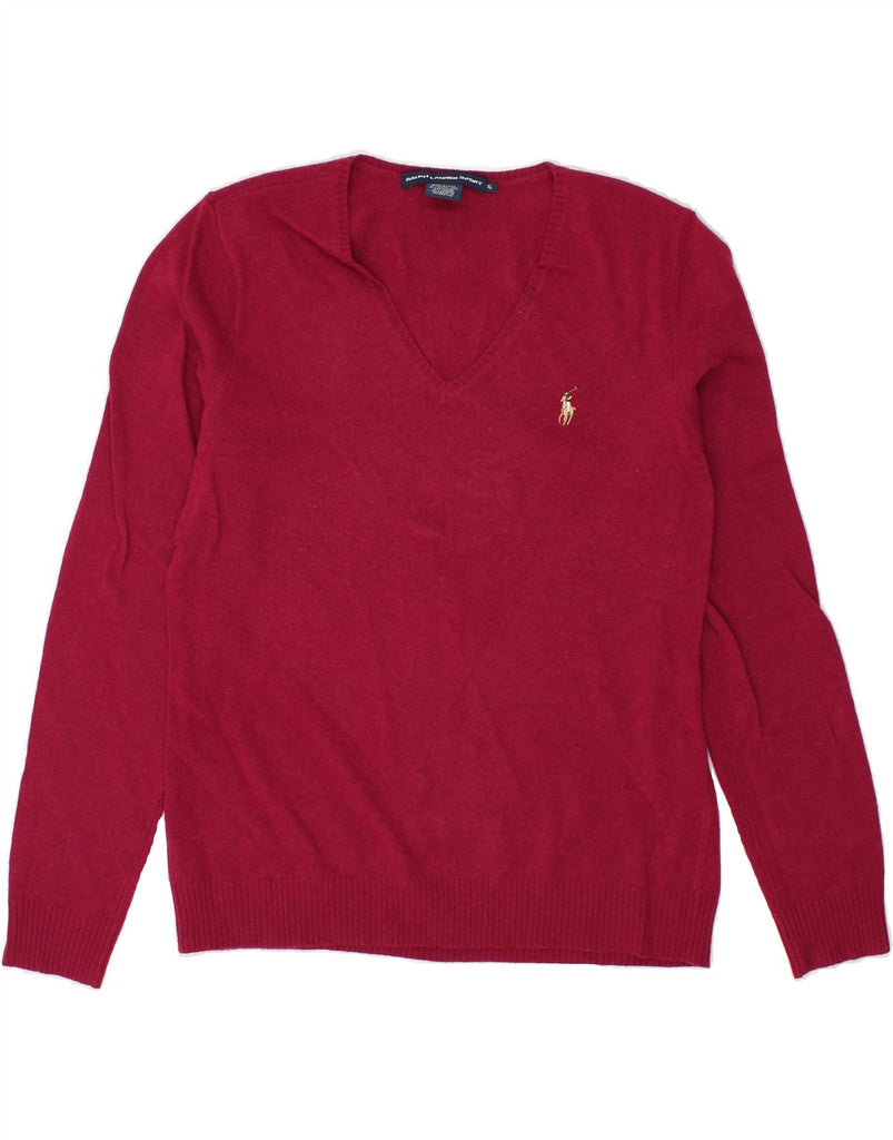 RALPH LAUREN Womens V-Neck Jumper Sweater UK 18 XL Pink Nylon | Vintage Ralph Lauren | Thrift | Second-Hand Ralph Lauren | Used Clothing | Messina Hembry 
