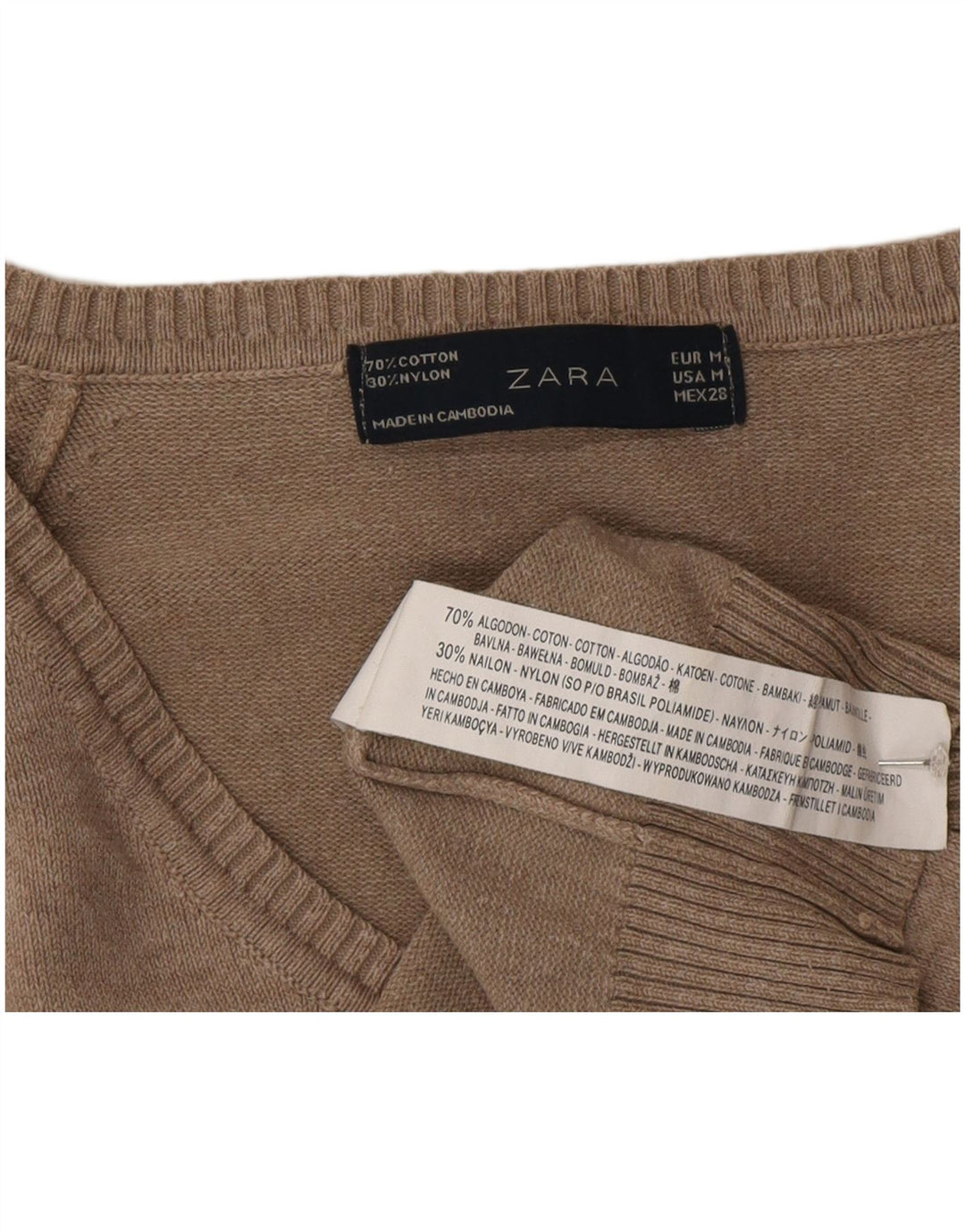 Zara Womens V-Neck Jumper Sweater UK 12 Medium Grey Cotton