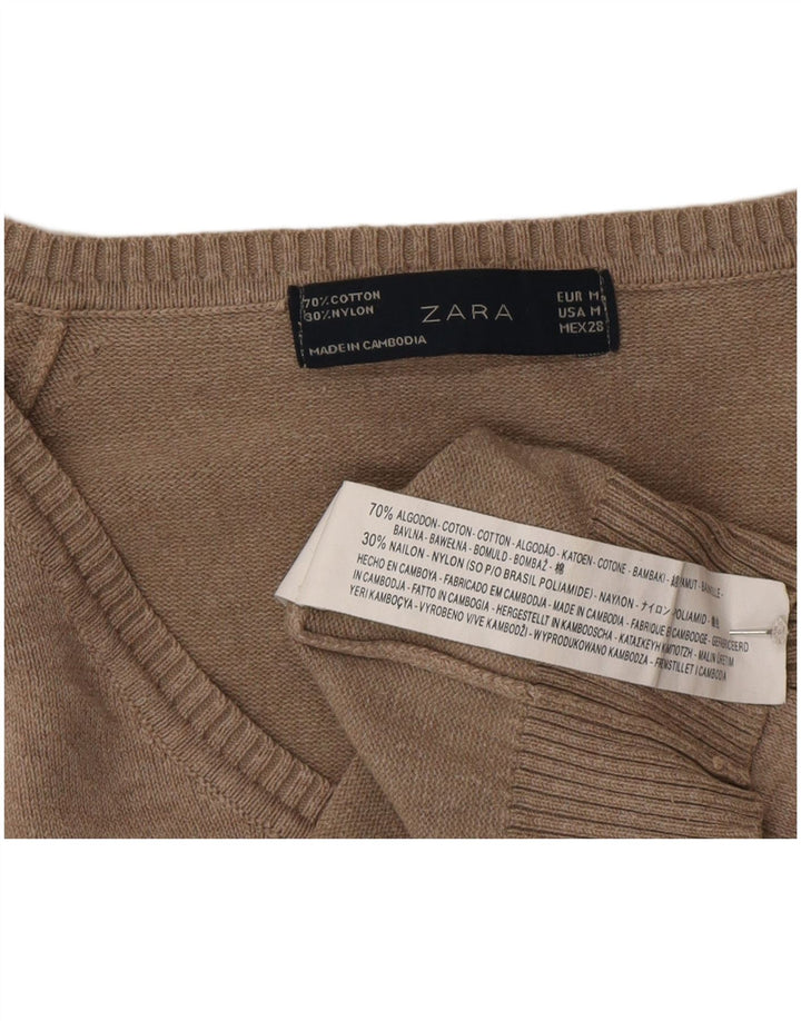 Zara Womens V-Neck Jumper Sweater UK 12 Medium Grey Cotton
