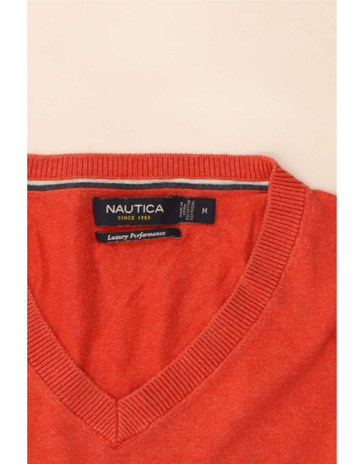 Nautica Mens V-Neck Jumper Sweater Medium Red Cotton