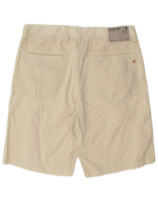 REPLAY Mens Casual Shorts W31 Medium Off White Cotton