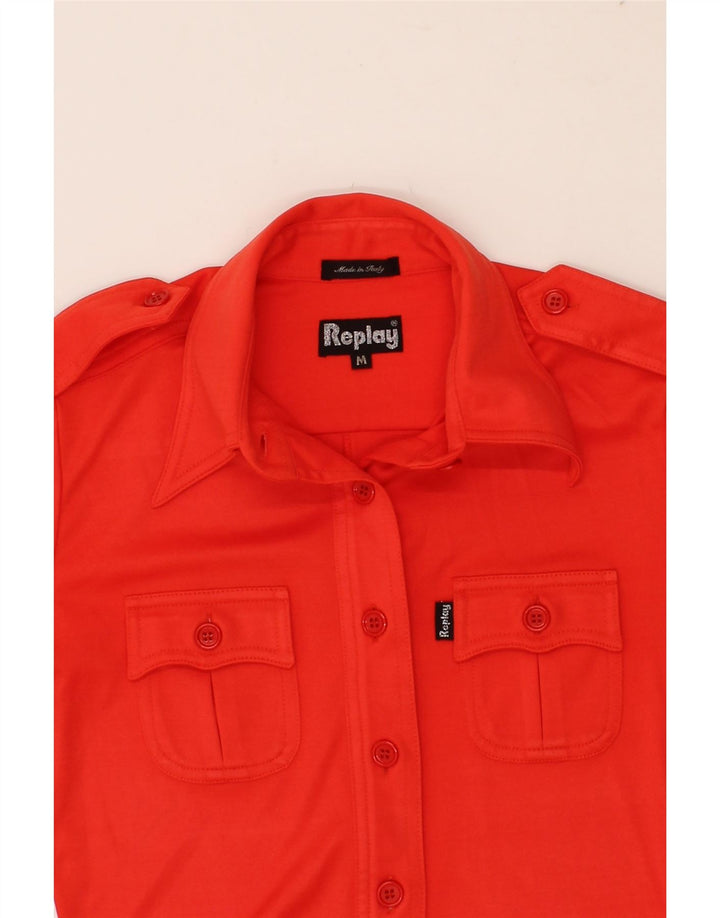 REPLAY Womens Military Shirt UK 12 Medium Red Polyester Vintage Replay and Second-Hand Replay from Messina Hembry 
