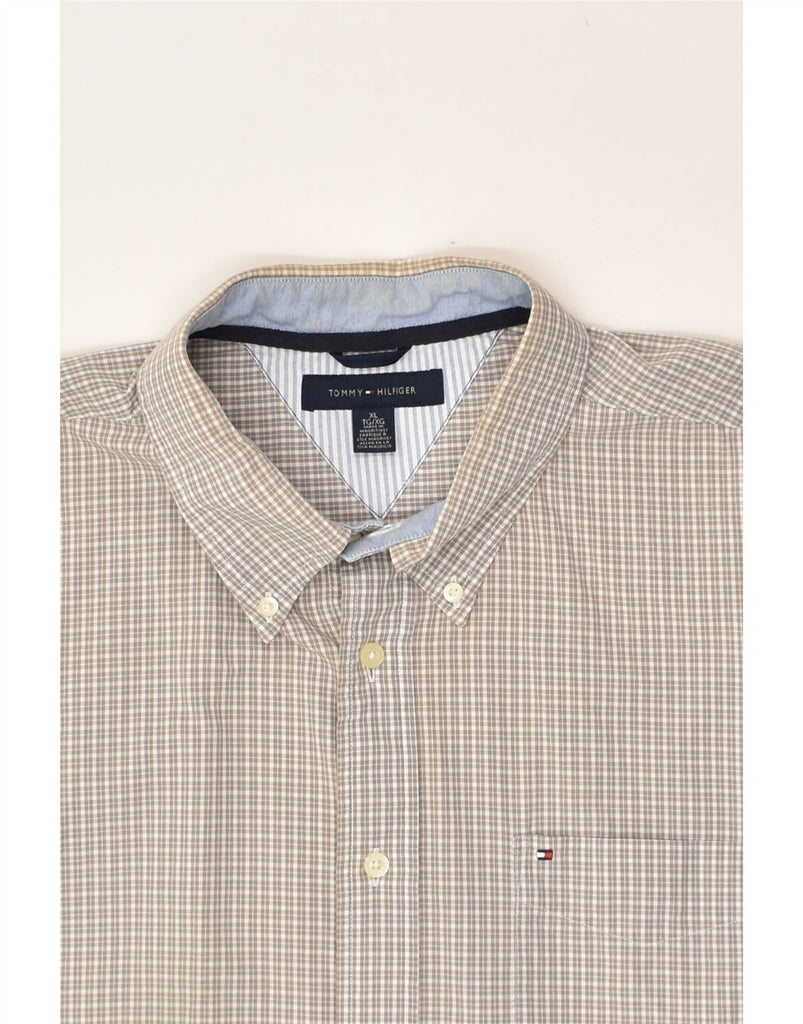 TOMMY HILFIGER Mens Short Sleeve Shirt XL Grey Check Cotton | Vintage Tommy Hilfiger | Thrift | Second-Hand Tommy Hilfiger | Used Clothing | Messina Hembry 