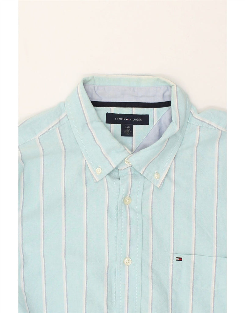 TOMMY HILFIGER Mens Shirt Large Blue Striped Cotton | Vintage Tommy Hilfiger | Thrift | Second-Hand Tommy Hilfiger | Used Clothing | Messina Hembry 