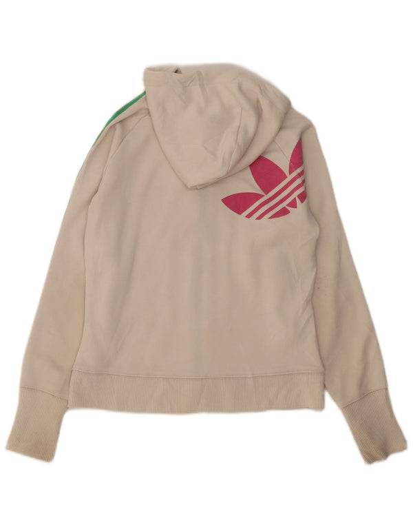 Adidas Womens Graphic Zip Hoodie Sweater UK 12 Medium White Polyester