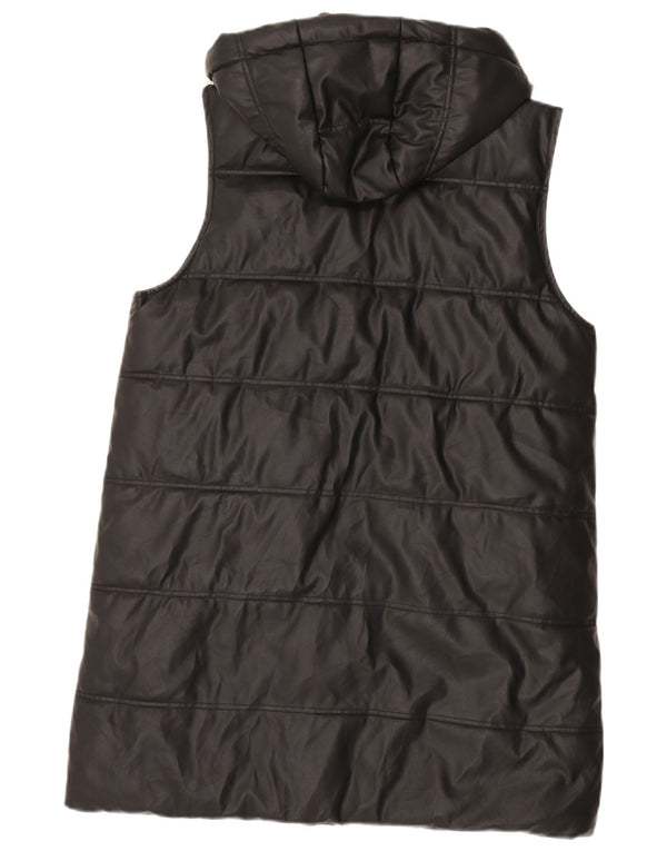 Zara Womens Longline Hooded Faux Leather Gilet UK 16 Large Black Polyester