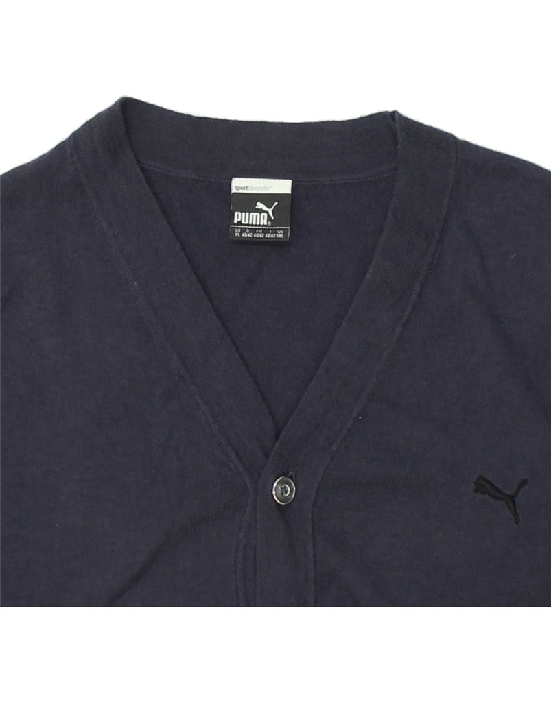 PUMA Mens Cardigan Sweater 2XL Navy Blue Cotton | Vintage Puma | Thrift | Second-Hand Puma | Used Clothing | Messina Hembry 