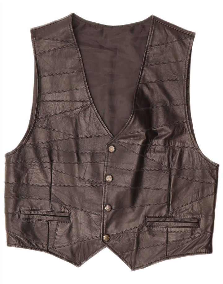 VINTAGE Mens Leather Waistcoat Medium Black