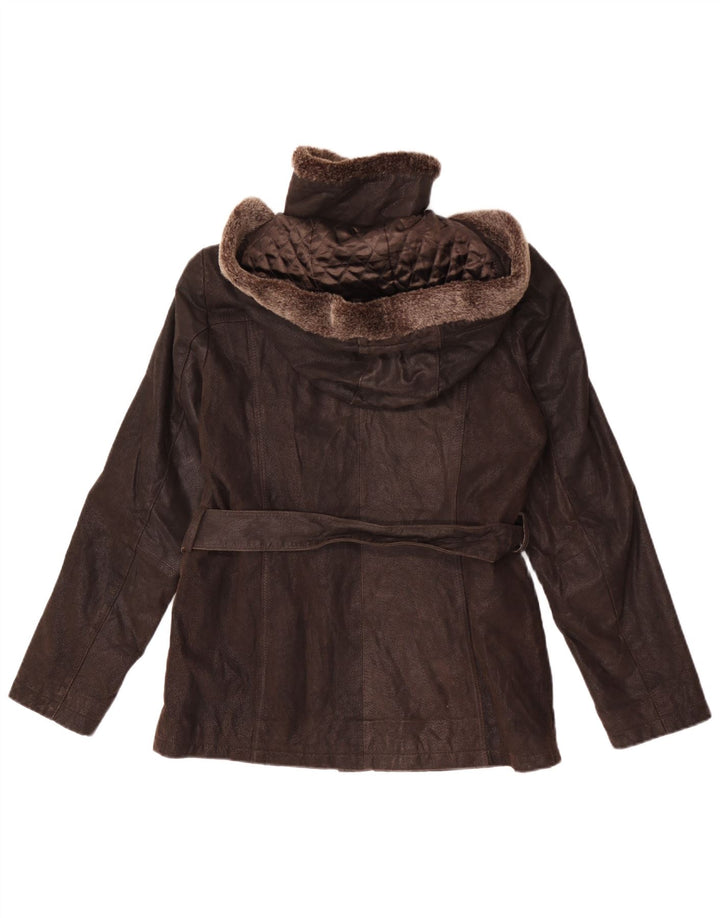Bata and More Womens Hooded Leather Jacket IT 46 Large Brown Leather