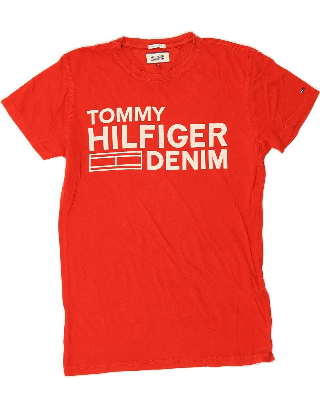 TOMMY HILFIGER Mens Graphic T-Shirt Top Small Red Cotton Vintage Tommy Hilfiger and Second-Hand Tommy Hilfiger from Messina Hembry 
