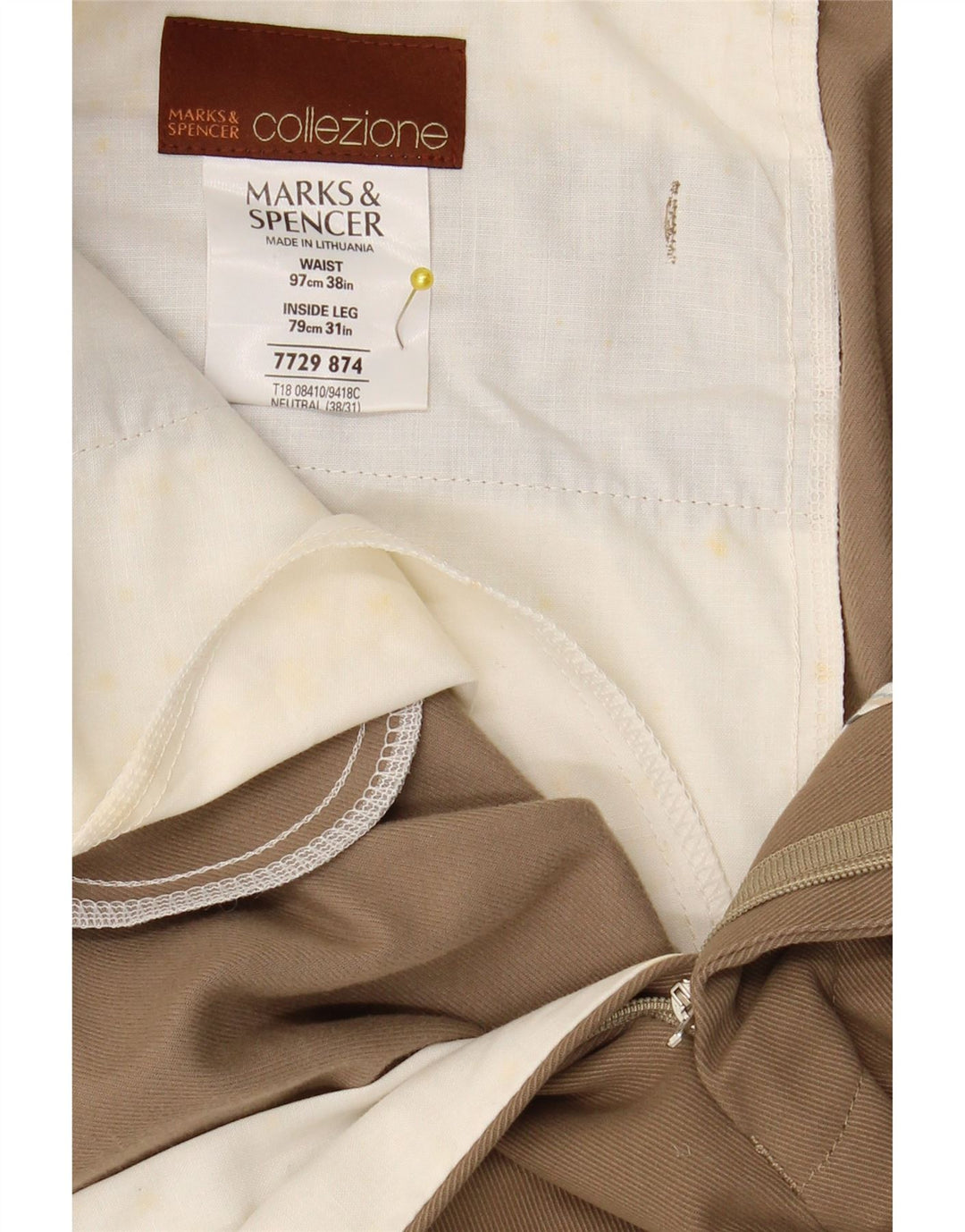 Marks & Spencer Mens Straight Suit Trousers W38 L31 Brown Cotton