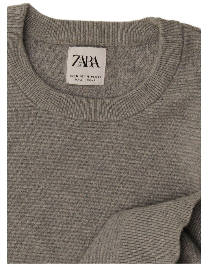 Zara Mens Crew Neck Jumper Sweater Medium Grey